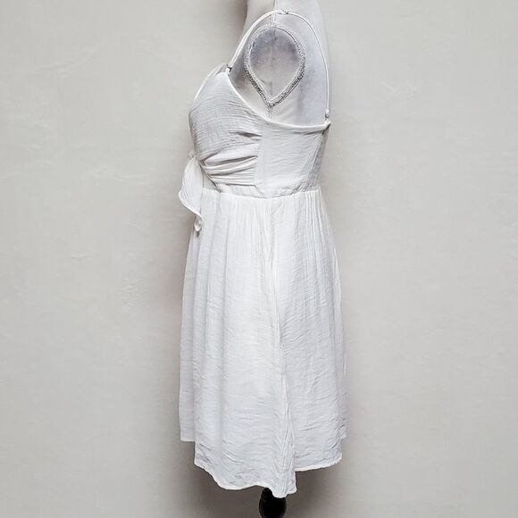 ANTHROPOLOGIE Entro White Bustier Tie Bust Spaghetti Strap Smocked Pocket Dress - Picture 7 of 15